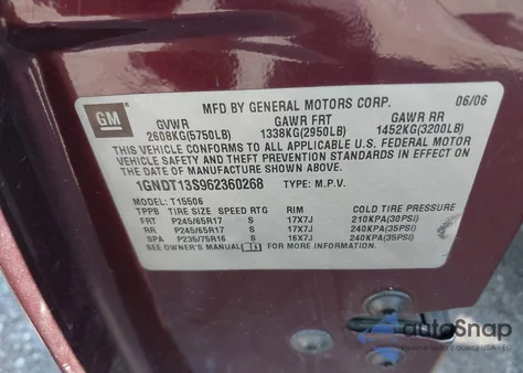 2006 Chevrolet Trailblazer Ls из США, поврежденный, VIN 1GNDT13S962360268